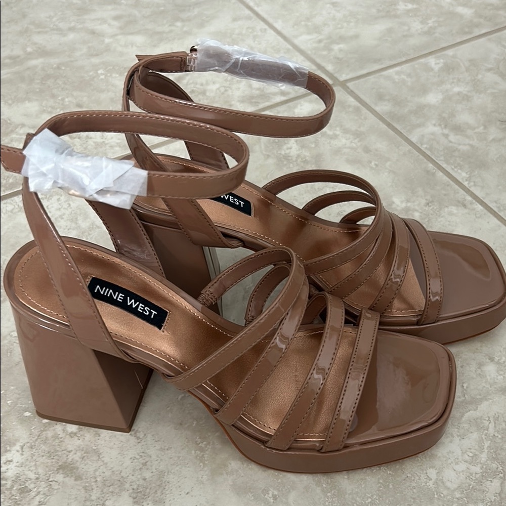 Nine West Tan Chunky Heel Sandals